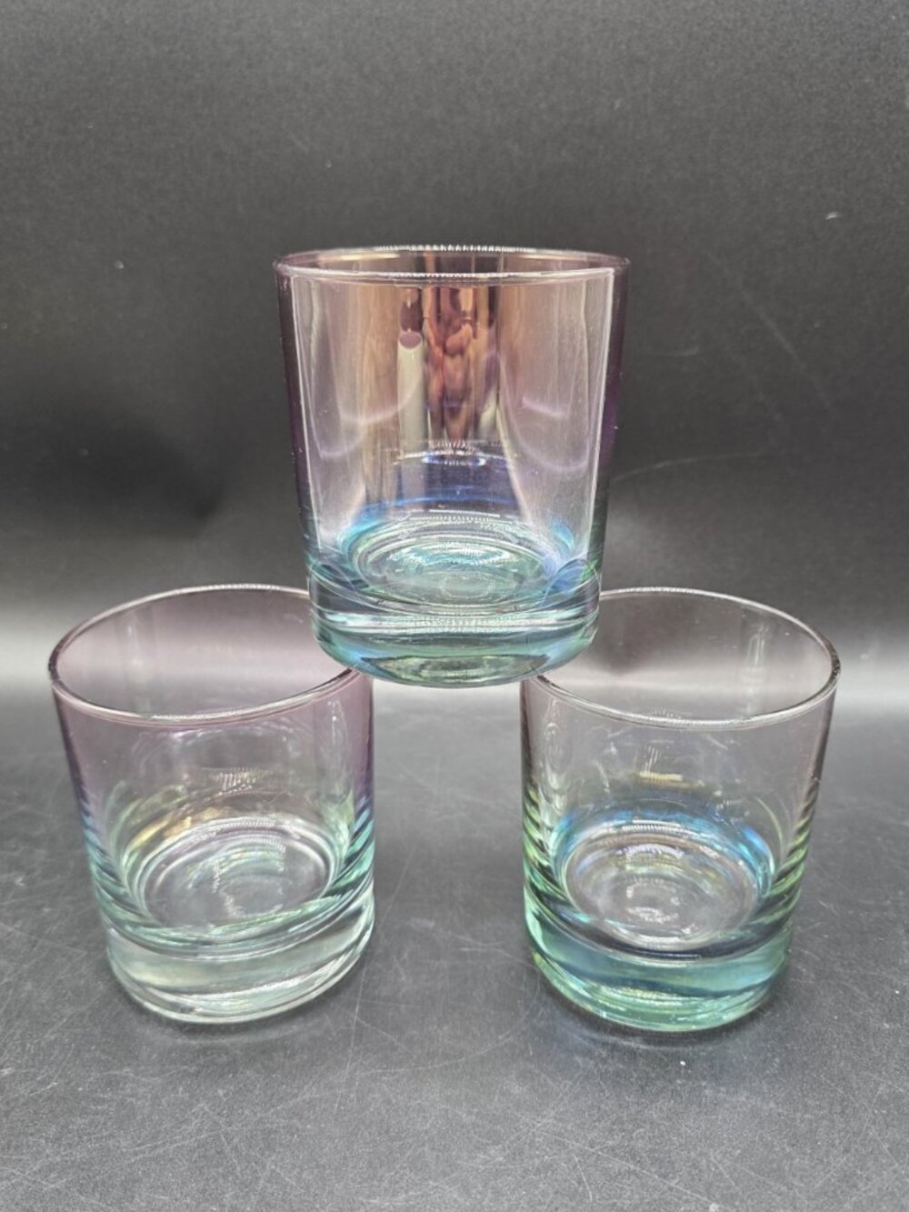 Iridescent Whiskey Glasses Lot Of 3 Boho Barware